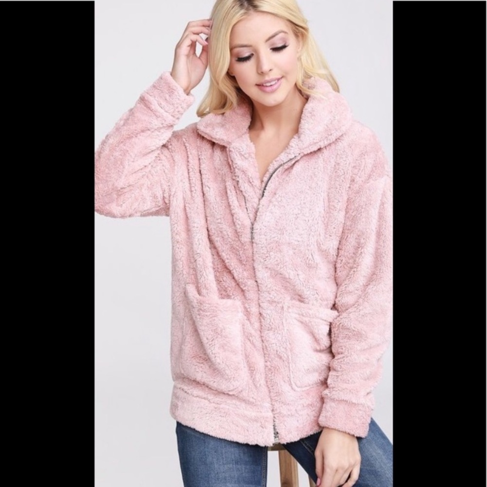 ❌LAST ONE❌ Super Soft and Cozy Blush Pink Sherpa Jacket Size Large AVAILABLE - Picture 8 of 8
